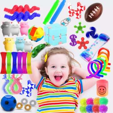 PP PHIMOTA Sensory Toys Set 55 Pack, Stress Relief Fidget Hand Toys for Adults and Kids, Sensory Fidget and Squeeze Widget for Relaxing Therapy - Perfect for ADHD Add Anxiety Autism