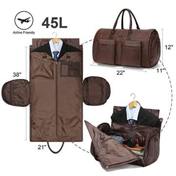 Modoker Convertible Leather Garment Bag, Carry on Garment Bags for Travel Waterproof Garment Duffel ...