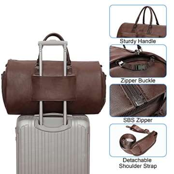 Modoker Convertible Leather Garment Bag, Carry on Garment Bags for Travel Waterproof Garment Duffel Bag Gifts for Men Women Business - 2 in 1 Hanging Suitcase Suit Travel Bags in Brown
