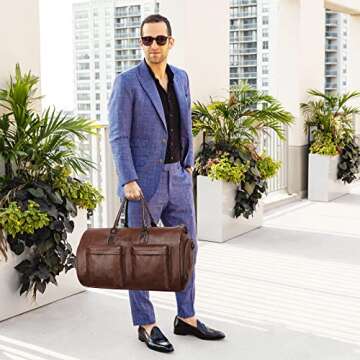 Modoker Convertible Leather Garment Bag, Carry on Garment Bags for Travel Waterproof Garment Duffel Bag Gifts for Men Women Business - 2 in 1 Hanging Suitcase Suit Travel Bags in Brown