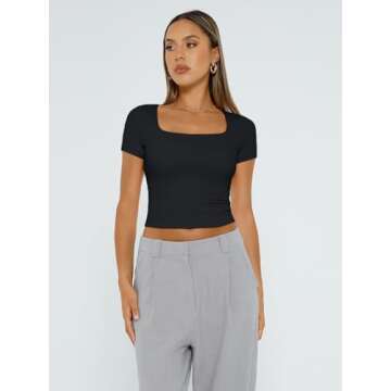 Trendy Queen Tshirts Shirts for Women Double Lined Going Out Crop Tops 2025 Spring Summer Workout Y2...