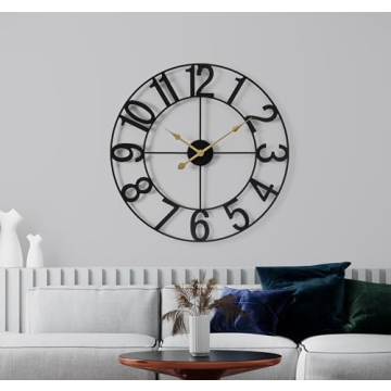 Sorbus Large Black Metal Wall Clock - Stylish Analog Decor