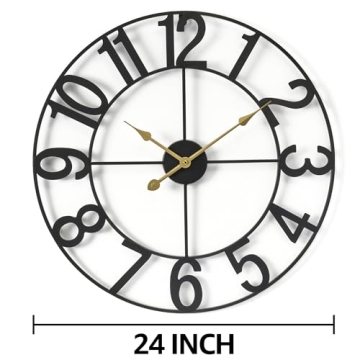 Sorbus Large Black Metal Wall Clock for Home Decor