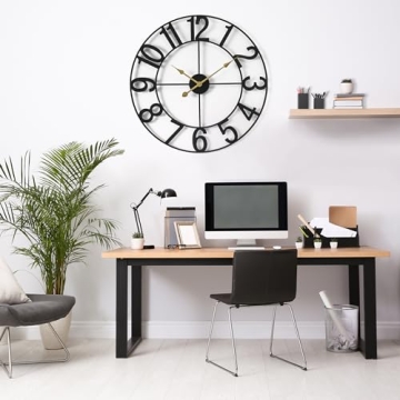 Sorbus Large Black Metal Wall Clock for Home Decor