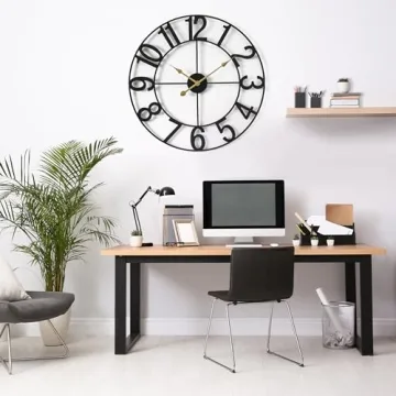 Sorbus Large Black Metal Wall Clock for Home Decor