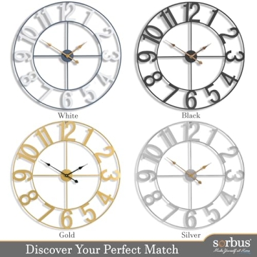 Sorbus Large Black Metal Wall Clock for Home Decor