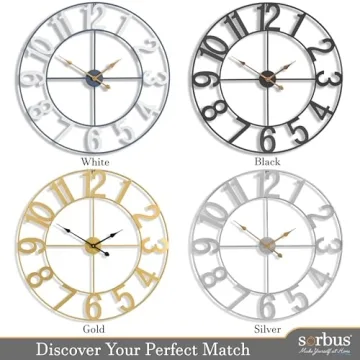 Sorbus Large Black Metal Wall Clock for Home Decor