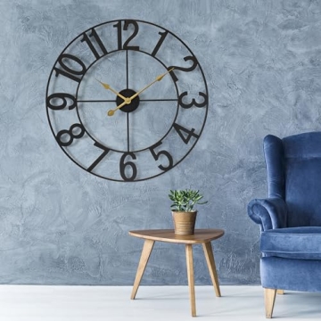 Sorbus Large Black Metal Wall Clock for Home Decor