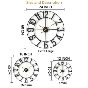 Sorbus Large Black Metal Wall Clock for Home Decor