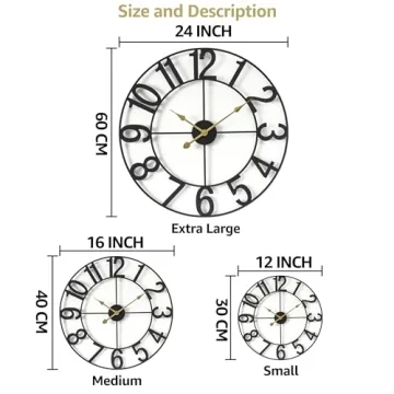 Sorbus Large Black Metal Wall Clock for Home Decor
