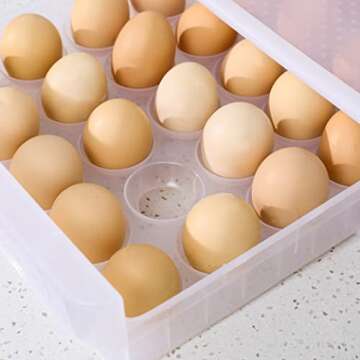 Cq acrylic Egg Container for Refrigerator,2 Tier 60 Egg Organizer Holder for Refrigerator organization,Clear Stackable Egg Dispenser, Plastic Egg Storage Bins for Fridge Organizers and Storage,1Pc