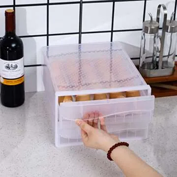 Cq acrylic Egg Container for Refrigerator,2 Tier 60 Egg Organizer Holder for Refrigerator organization,Clear Stackable Egg Dispenser, Plastic Egg Storage Bins for Fridge Organizers and Storage,1Pc