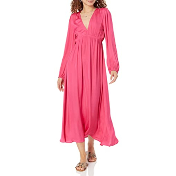 The Drop Women's Shelly Deep V-Neck Long Sleeve Maxi Dress Hot Pink, L