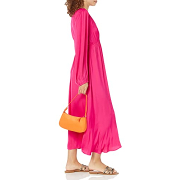 The Drop Women's Shelly Deep V-Neck Long Sleeve Maxi Dress Hot Pink, L
