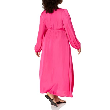 The Drop Women's Shelly Deep V-Neck Long Sleeve Maxi Dress Hot Pink, L