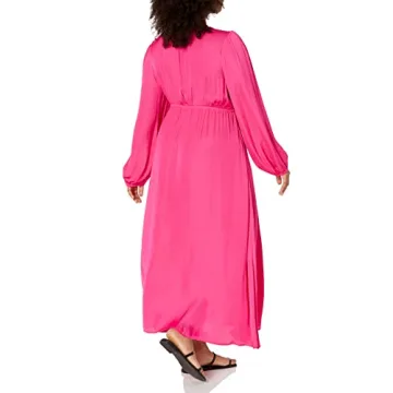 The Drop Women's Shelly Deep V-Neck Long Sleeve Maxi Dress Hot Pink, L