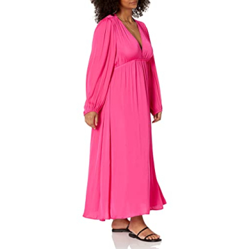 The Drop Women's Shelly Deep V-Neck Long Sleeve Maxi Dress Hot Pink, L