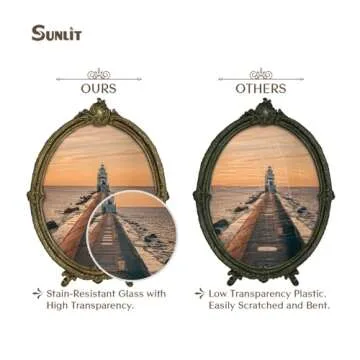 Sunlit Vintage Picture Frame 8x10 Inch, Oval Antique Photo Frames with Glass Front, Luxury Photo Display, Tabletop Wall Hanging, Gift Ideas, Brown