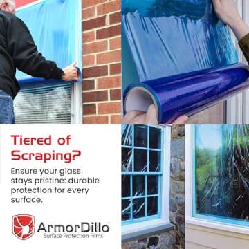 ArmorDillo Blue Protective Window Film for Window Glass W/Free Utility Knife, Window Shield Adhesive...