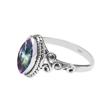 Rubicrafts Mystic Topaz 925 Sterling Silver Ring For Women