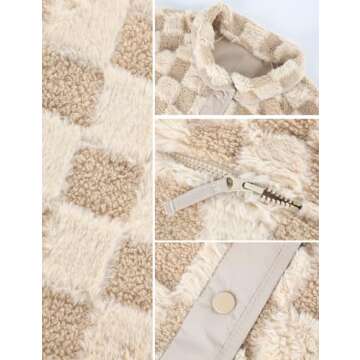 Yimoon Womens Oversized Checkered Sherpa Fleece Jacket Long Sleeve Button Down Winter Warm Fuzzy Jacket Outwear (Khaki-S)