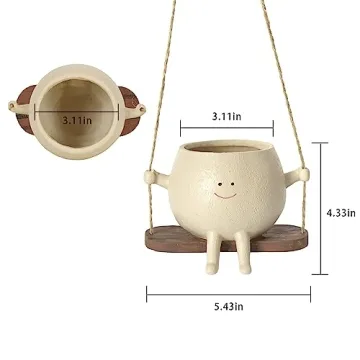 UMESONG Swing Face Planter Pot Hanging Resin Flower Head Planters for Indoor Outdoor Plants Succulent Pots for String of Pearls Plant Live Gift Ideas for Mother, Christmas