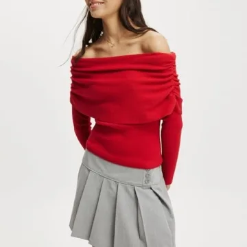 Stylish Women Y2K Off Shoulder Sweater in Red