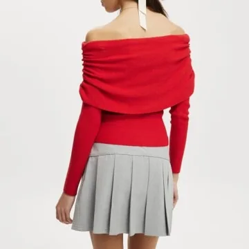 Stylish Women Y2K Off Shoulder Sweater in Red