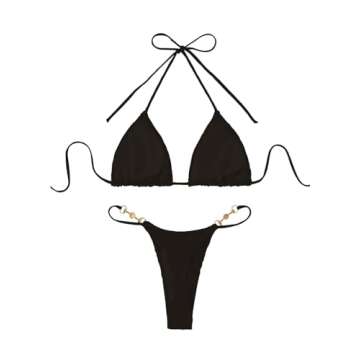 Verdusa Women's 2 Piece Bikini Set Swimsuits Swimwear Halter Triangle Top and Thong Bathing Suit