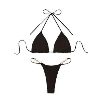 Verdusa Women's 2 Piece Bikini Set Swimsuits Swimwear Halter Triangle Top and Thong Bathing Suit
