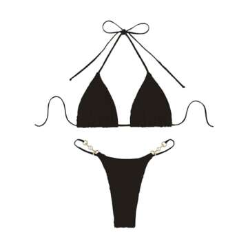 Verdusa Women's 2 Piece Bikini Set Swimsuits Swimwear Halter Triangle Top and Thong Bathing Suit