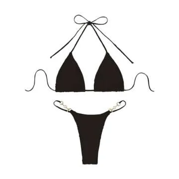 Verdusa Women's 2 Piece Bikini Set Swimsuits Swimwear Halter Triangle Top and Thong Bathing Suit