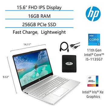 HP 15.6 FHD IPS Laptop - 11th Gen Intel i5, 16GB RAM, 256GB SSD, Iris Xe Graphics