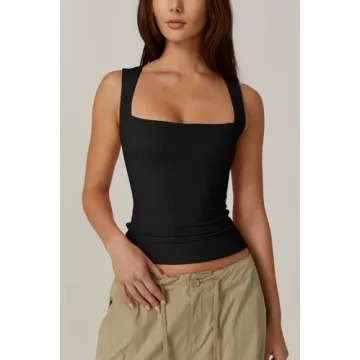 Stylish QINSEN Square Neck Sleeveless Tank for Women