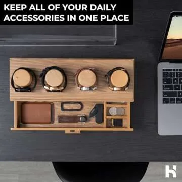 Holme & Hadfield Premium 4-Slot Wooden Watch Display Case with Lifetime Assurance – Handcrafted Men’s Watch Box with Accessory Drawer – Valentine's Day Gift for Collectors – Luxury Built to Last