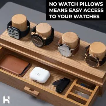 Holme & Hadfield Premium 4-Slot Wooden Watch Display Case with Lifetime Assurance – Handcrafted Men’s Watch Box with Accessory Drawer – Valentine's Day Gift for Collectors – Luxury Built to Last