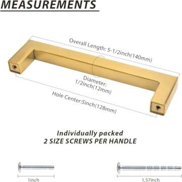 goldenwarm 35 Pack 5 inch Gold Cabinet Pulls Brushed Brass Drawer Handles Modern Square Stainless St...