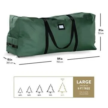 Zober Christmas Tree Storage Bag 9 Ft - Rolling Christmas Tree Storage Box - 600D Fabric, Durable Handles and Wheels - Large Christmas Tree Bag - Green