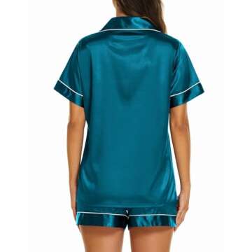 Ekouaer Womens Satin Silk Pajamas Set Short Sleeve Button Down Top and Shorts Sleepwear 2 Piece Pjs ...