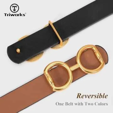 TRIWORKS Reversible Leather Belt for Women, Fashion Ladies Belt for Jeans Pants Dress Width:0.9", A-...