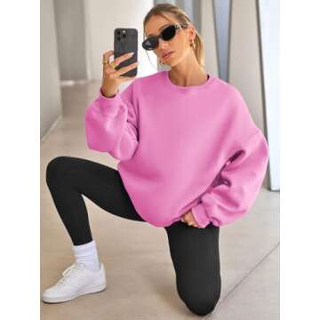 EFAN Womens Oversized Sweatshirts Hoodies Fleece Crewneck Sweaters Casual Tops Comfy Fall Fashion Outfits Winter Clothes 2024 Pink M