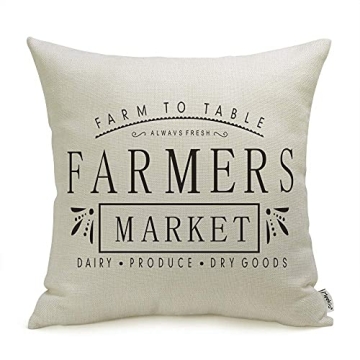 Meekio Farmhouse Pillow Covers with Farmers Market Quotes 18" x 18" for Farmhouse Decor Housewarming Gifts