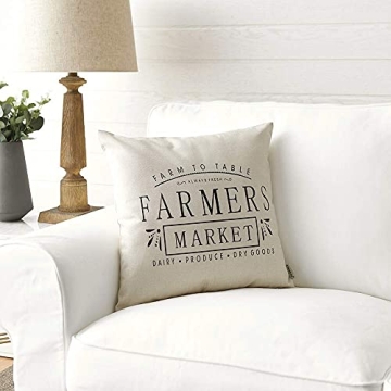 Meekio Farmhouse Pillow Covers with Farmers Market Quotes 18" x 18" for Farmhouse Decor Housewarming Gifts