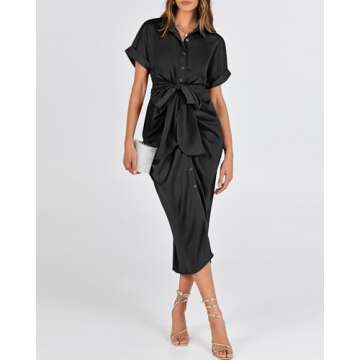 BTFBM Ruched Satin Shirt Dress - Elegant Summer Maxi