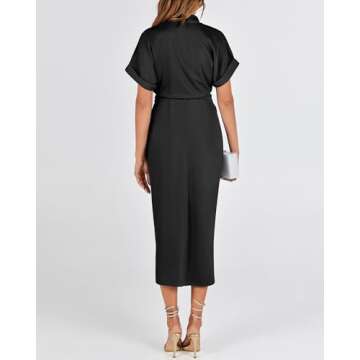 BTFBM Ruched Satin Shirt Dress - Elegant Summer Maxi