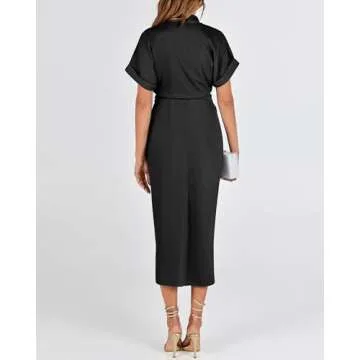 BTFBM Ruched Satin Shirt Dress - Elegant Summer Maxi