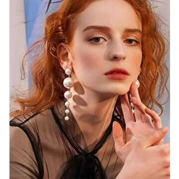 Denifery Boho Gold Long Tassel Earrings Fringe Dangle Earrings Pearls Earrings Thin Earrings Handmade Bohemian Statement Earrings for Women Daily Party