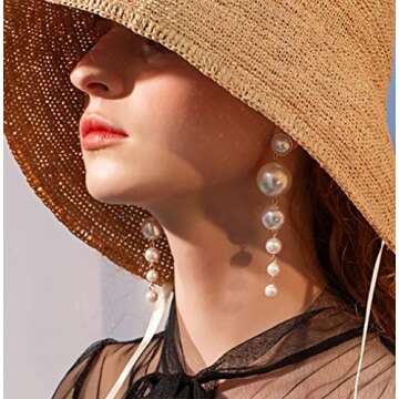 Denifery Boho Gold Long Tassel Earrings Fringe Dangle Earrings Pearls Earrings Thin Earrings Handmade Bohemian Statement Earrings for Women Daily Party