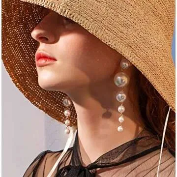 Denifery Boho Gold Long Tassel Earrings Fringe Dangle Earrings Pearls Earrings Thin Earrings Handmade Bohemian Statement Earrings for Women Daily Party