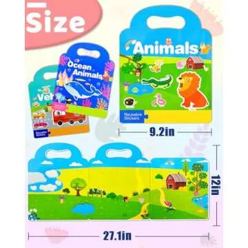 Benresive Reusable Sticker Book for Toddlers 2-4 Years, 3 Sets Travel Stickers for Kids, Waterproof Sticker Books for Toddlers 1-3, Crafts Activities for Todddlers 1-3 2-4 3-5